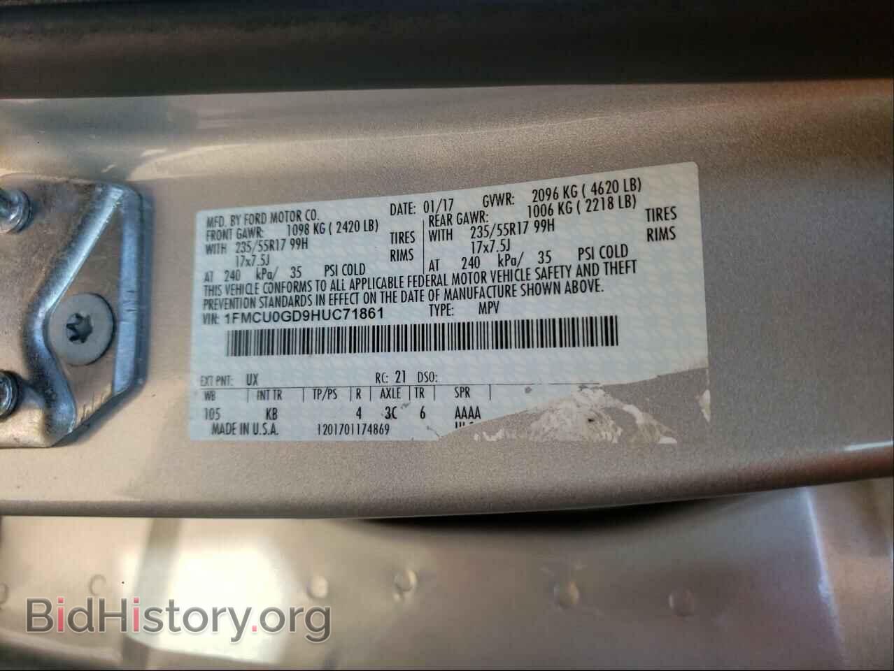2017 FORD ESCAPE - VIN: 1FMCU0GD9HUC71861 - Photo 10