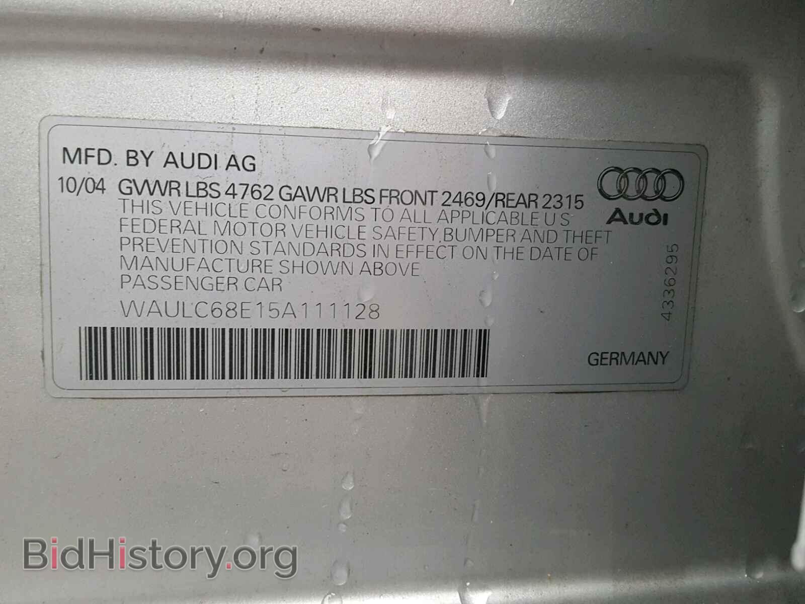 2005 AUDI A4 - VIN: WAULC68E15A111128 - Фото 10