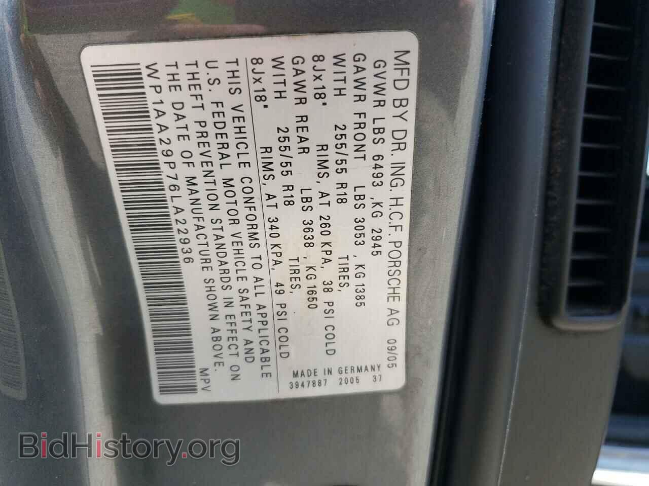 2006 PORSCHE CAYENNE - VIN: WP1AA29P76LA22936 - Фото 10