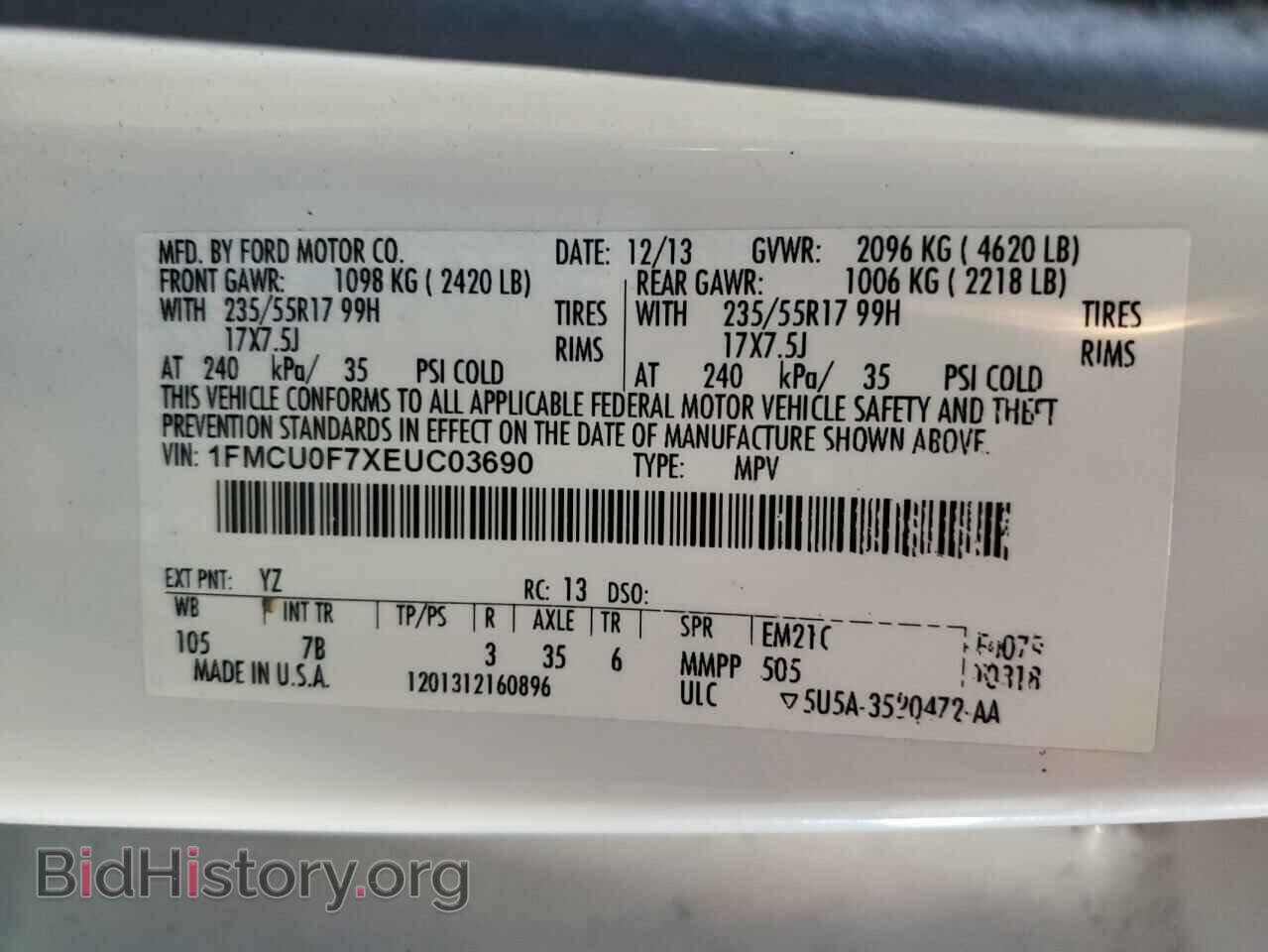 2014 FORD ESCAPE - VIN: 1FMCU0F7XEUC03690 - Фото 13