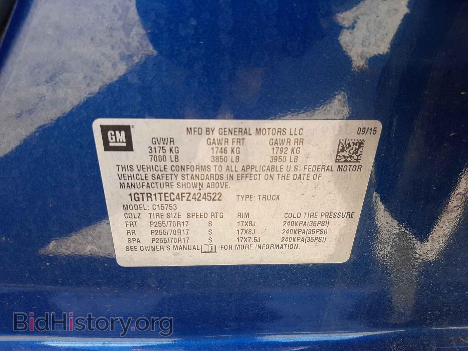 2015 GMC SIERRA - VIN: 1GTR1TEC4FZ424522 - Фото 10