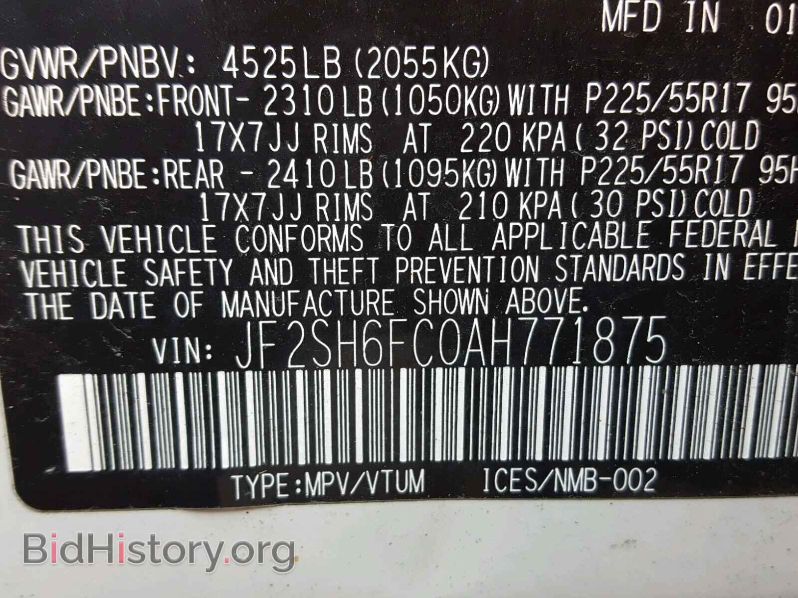 2010 SUBARU FORESTER - VIN: JF2SH6FC0AH771875 - Photo 10