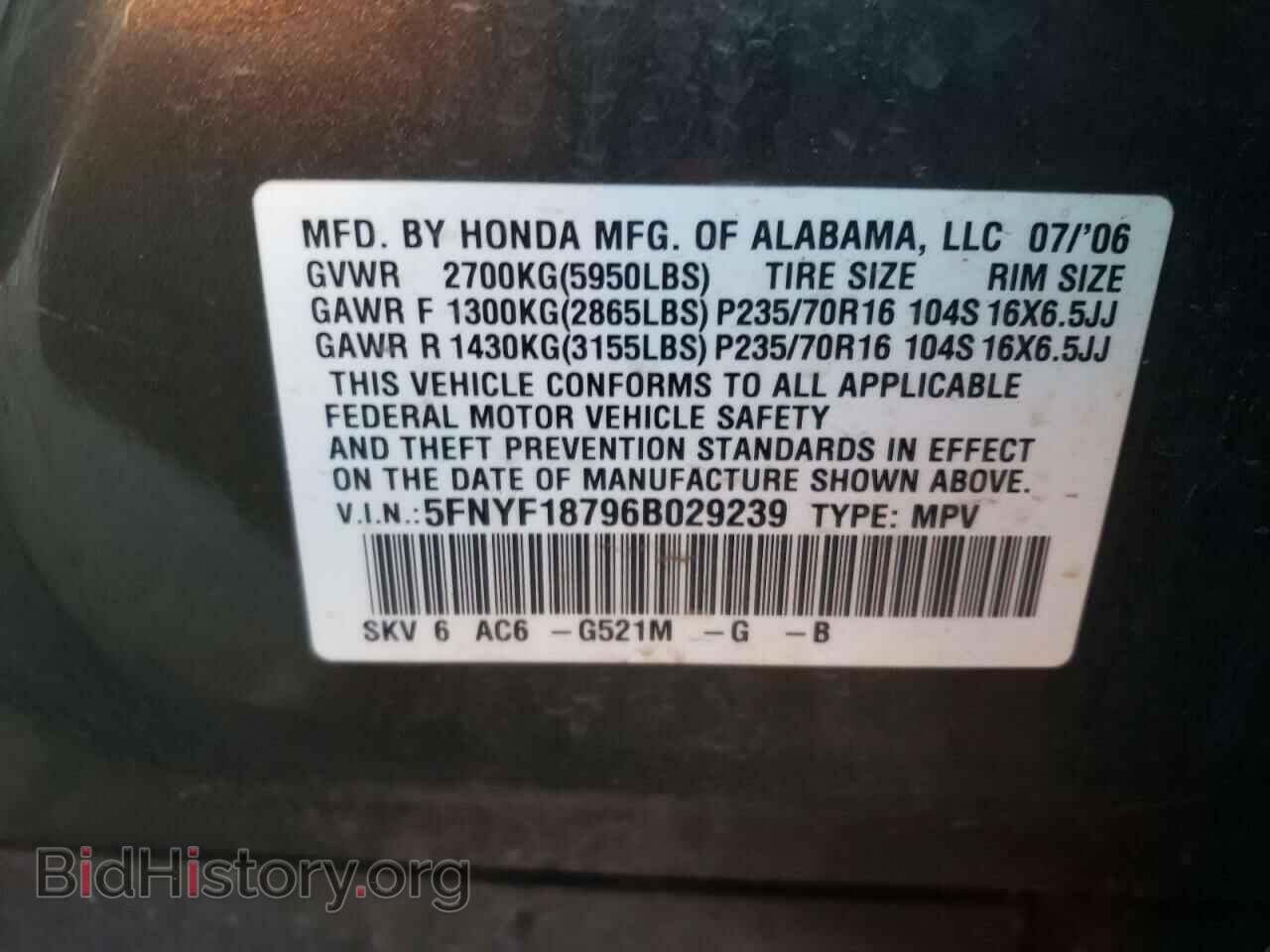 2006 HONDA PILOT - VIN: 5FNYF18796B029239 - Фото 10