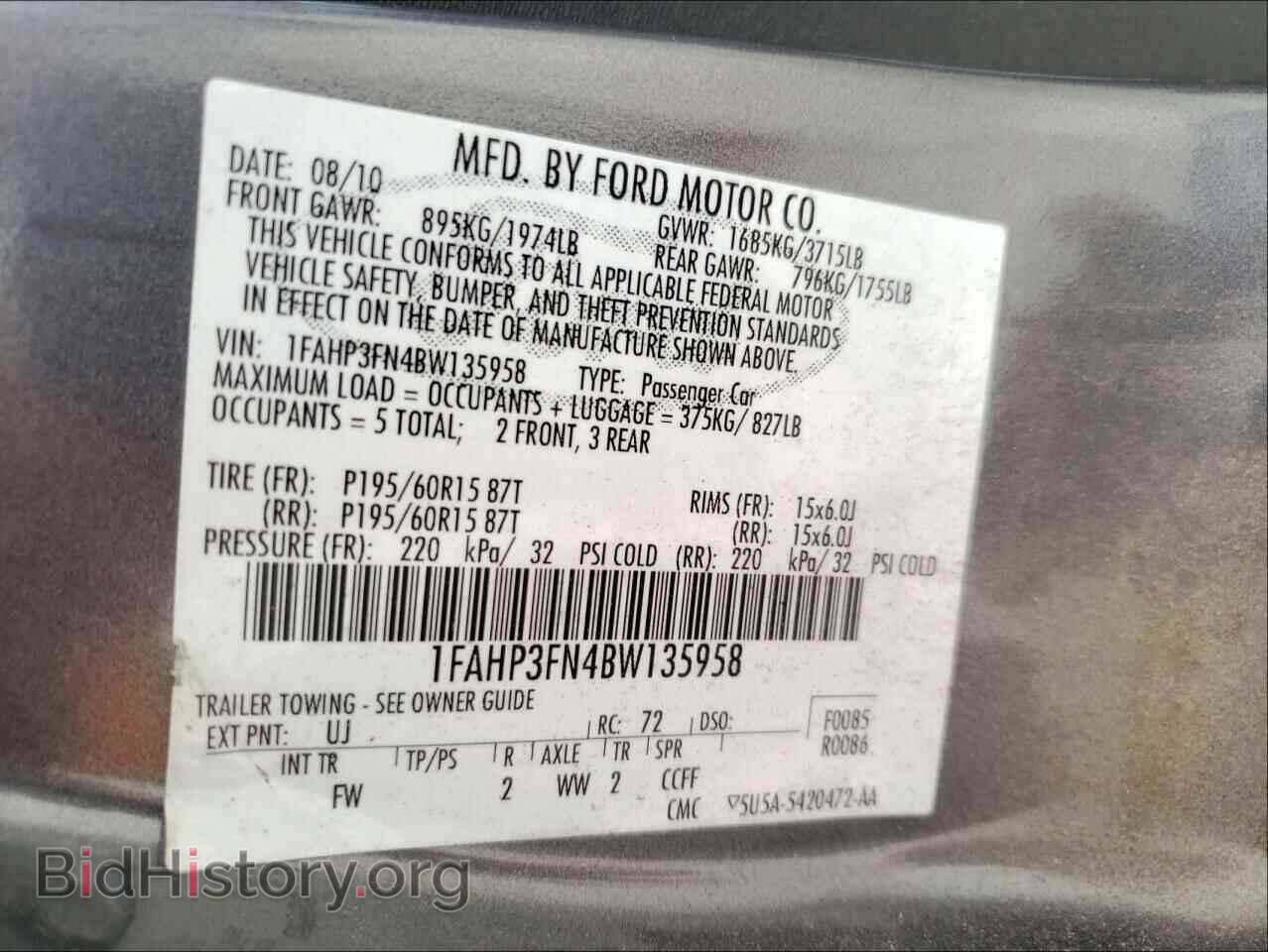 2011 FORD FOCUS - VIN: 1FAHP3FN4BW135958 - Фото 10