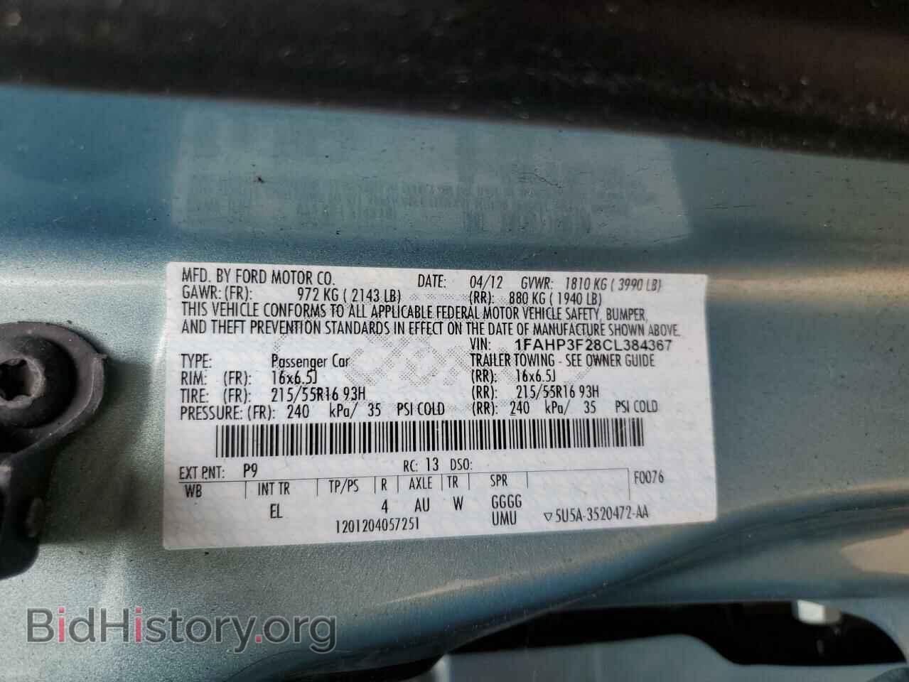 2012 FORD ALL Models - VIN: 1FAHP3F28CL384367 - Photo 12
