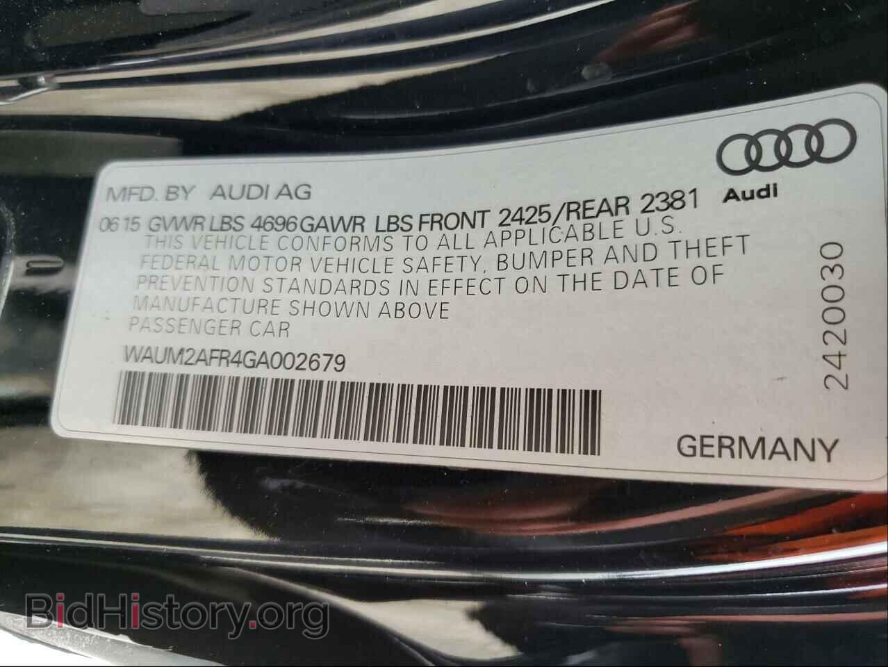2016 AUDI A5 - VIN: WAUM2AFR4GA002679 - Фото 10