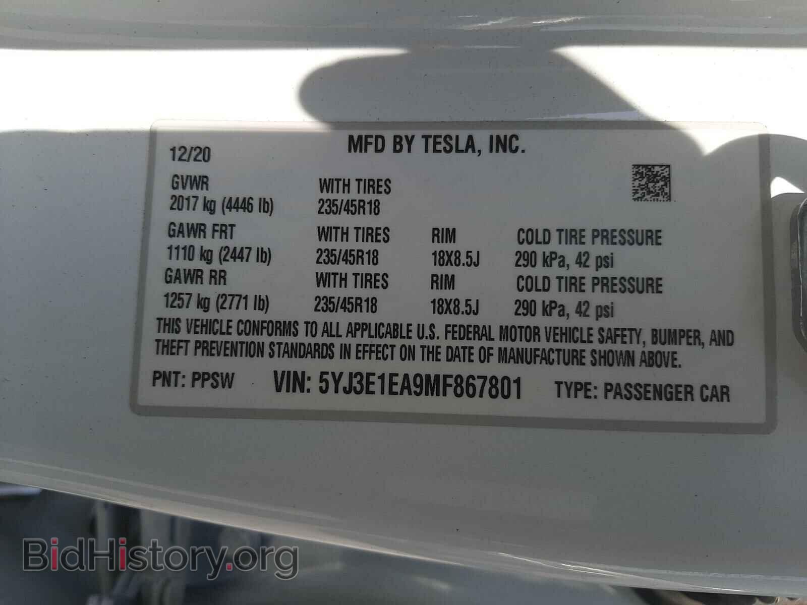 2021 TESLA MODEL 3 - VIN: 5YJ3E1EA9MF867801 - Photo 10