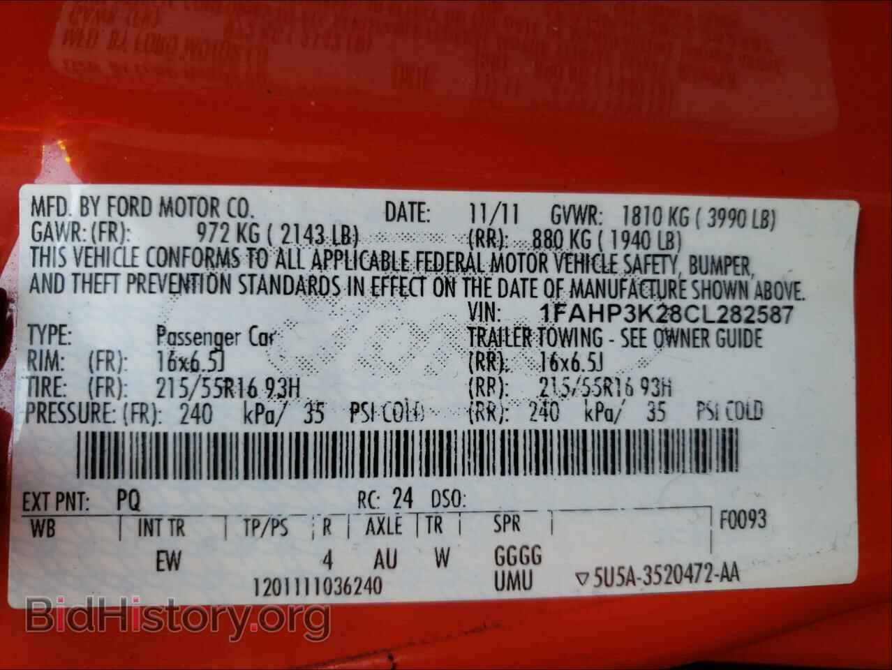 2012 FORD FOCUS - VIN: 1FAHP3K28CL282587 - Фото 10