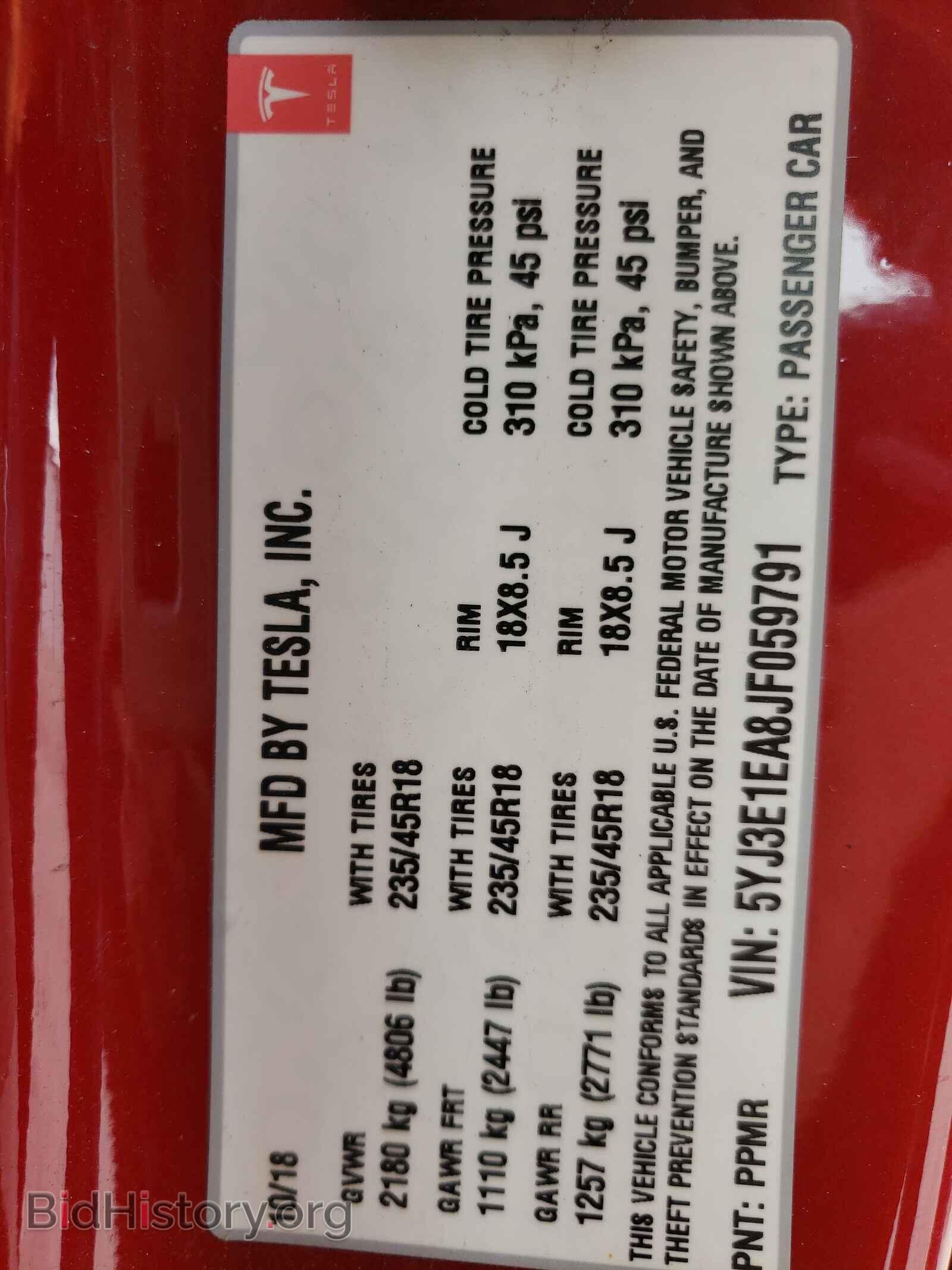 2018 TESLA MODEL 3 - VIN: 5YJ3E1EA8JF059791 - Фото 10