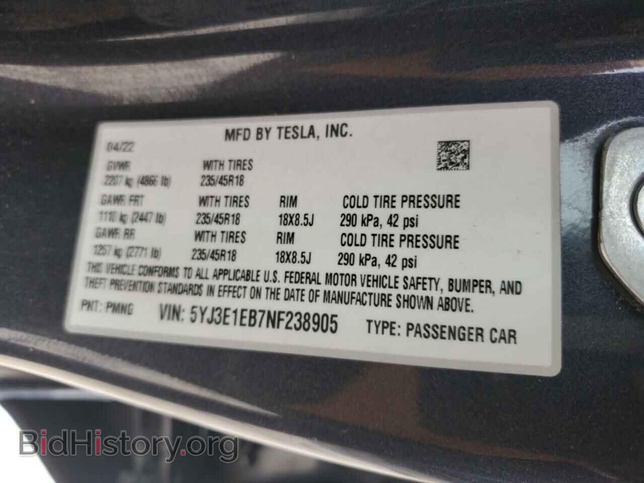 2022 TESLA MODEL 3 - VIN: 5YJ3E1EB7NF238905 - Фото 12