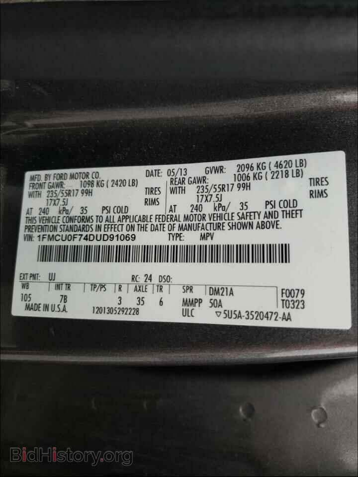 2013 FORD ESCAPE - VIN: 1FMCU0F74DUD91069 - Фото 10