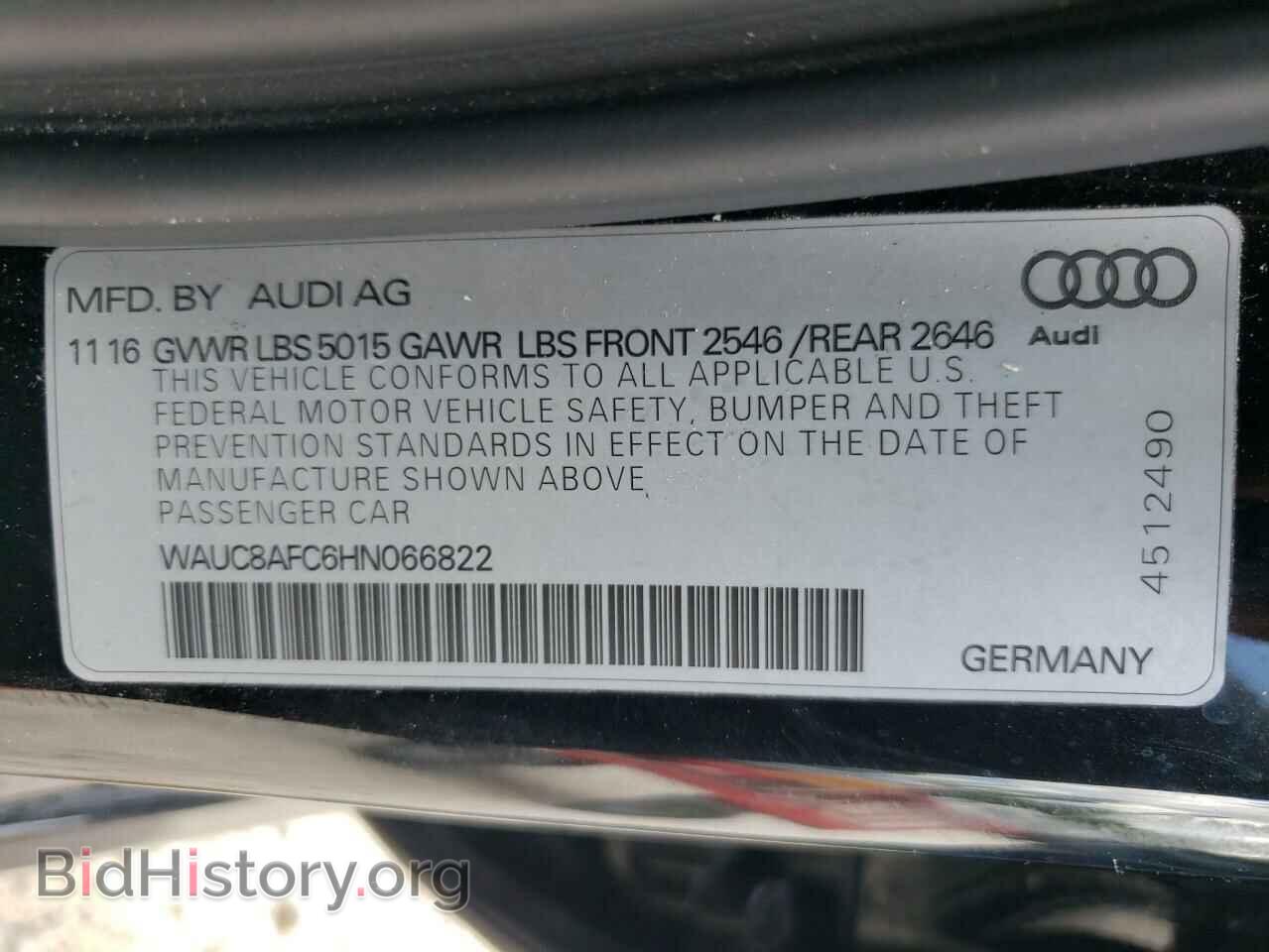 2017 AUDI A6 - VIN: WAUC8AFC6HN066822 - Фото 10