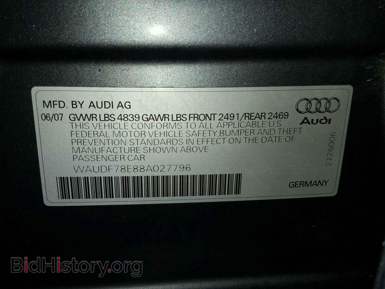 2008 AUDI A4 - VIN: WAUDF78E88A027796 - Фото 10