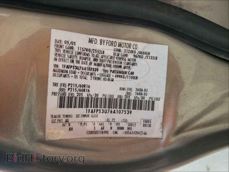 2006 Ford TAURUS (VIN 1FAFP53U76A107539) — photo 10 of 10