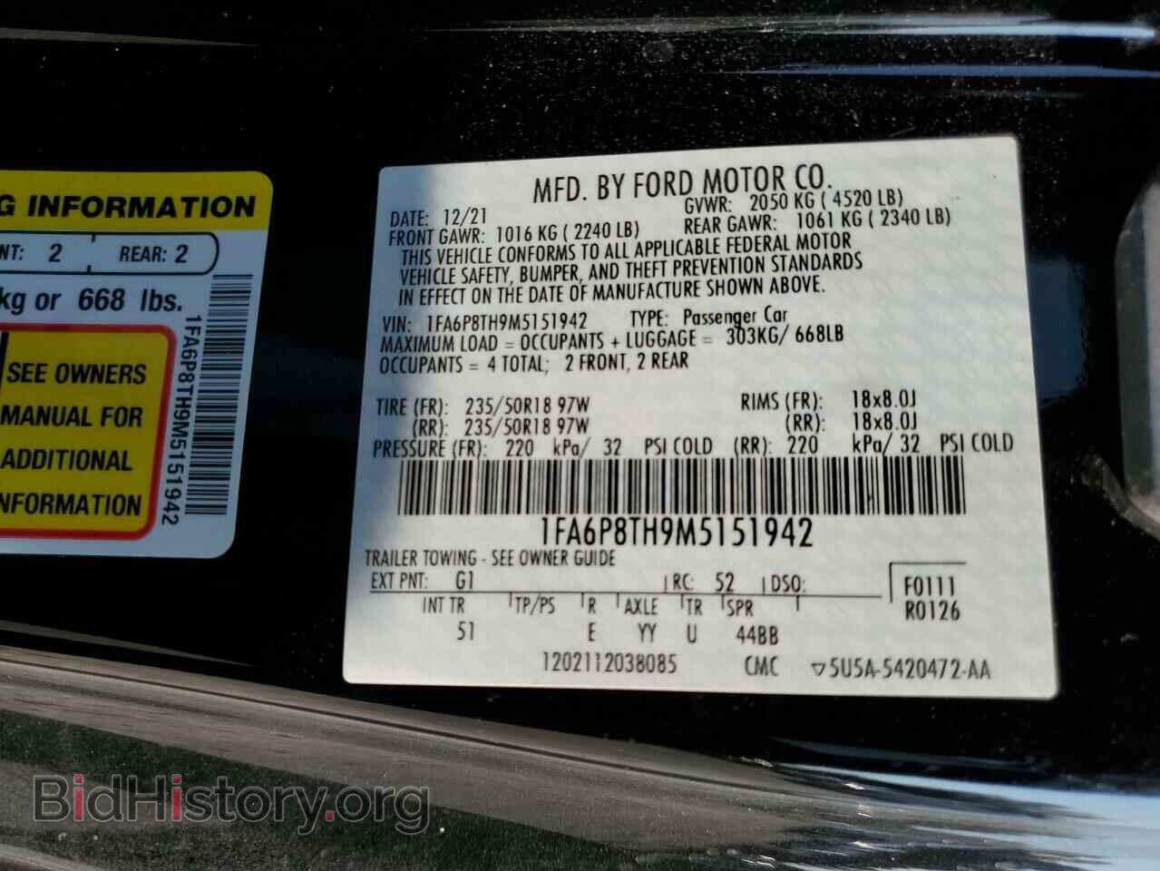 2021 FORD ALL Models - VIN: 1FA6P8TH9M5151942 - Фото 12
