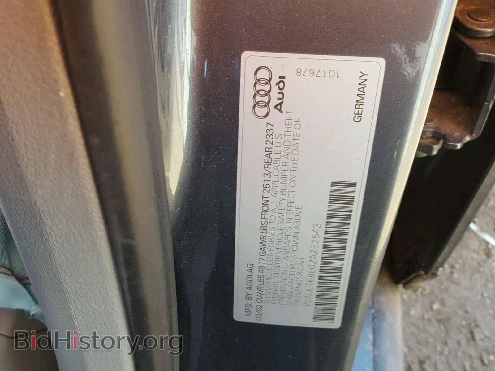 2002 AUDI A4 - VIN: WAULT68E02A252543 - Photo 10