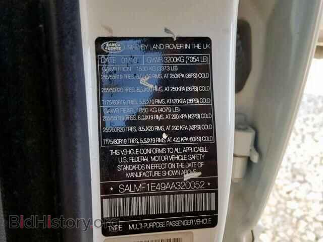 2010 LAND ROVER RANGE ROVE - VIN: SALMF1E49AA320052 - Фото 10