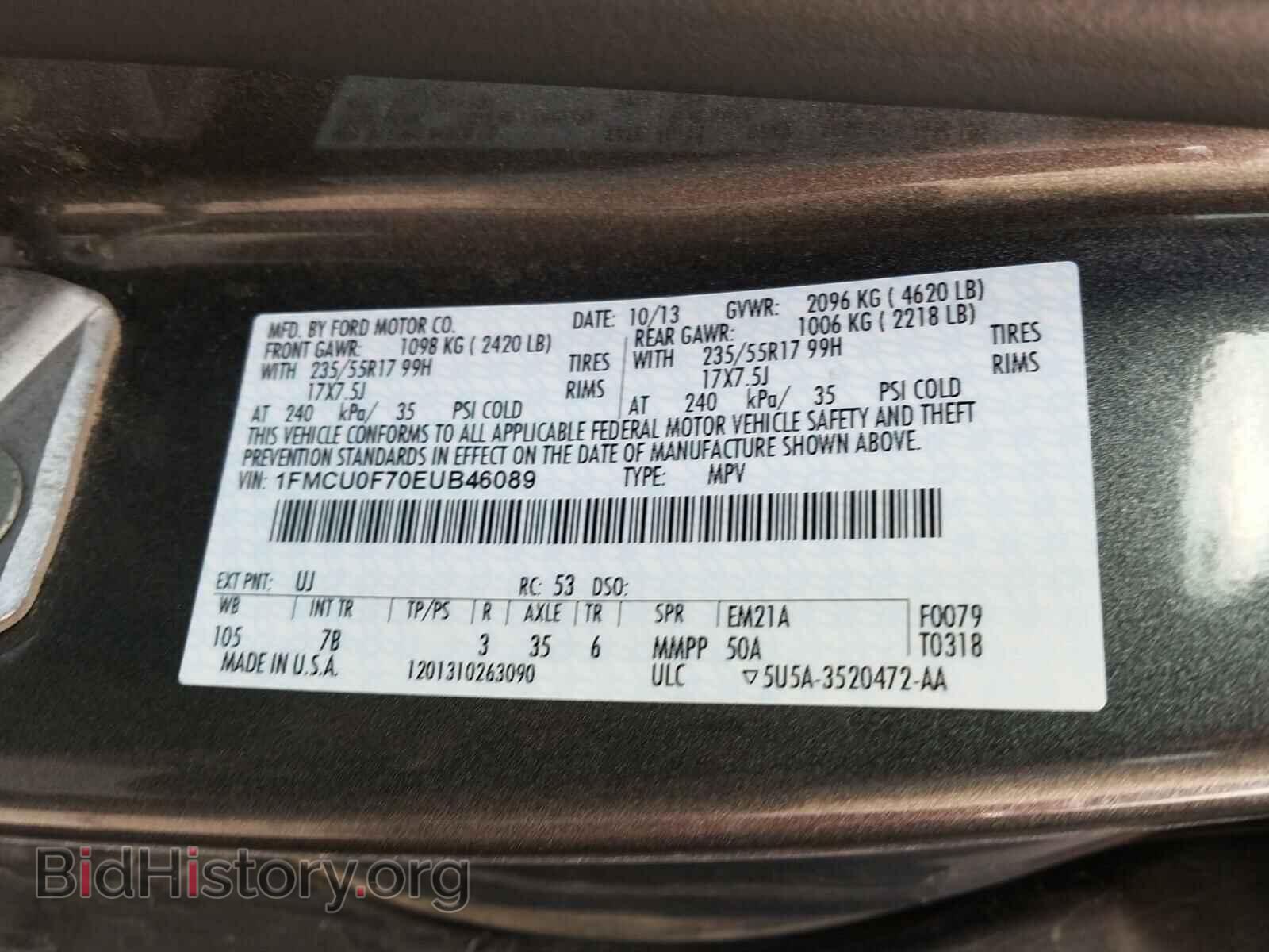 2014 FORD ESCAPE - VIN: 1FMCU0F70EUB46089 - Фото 10