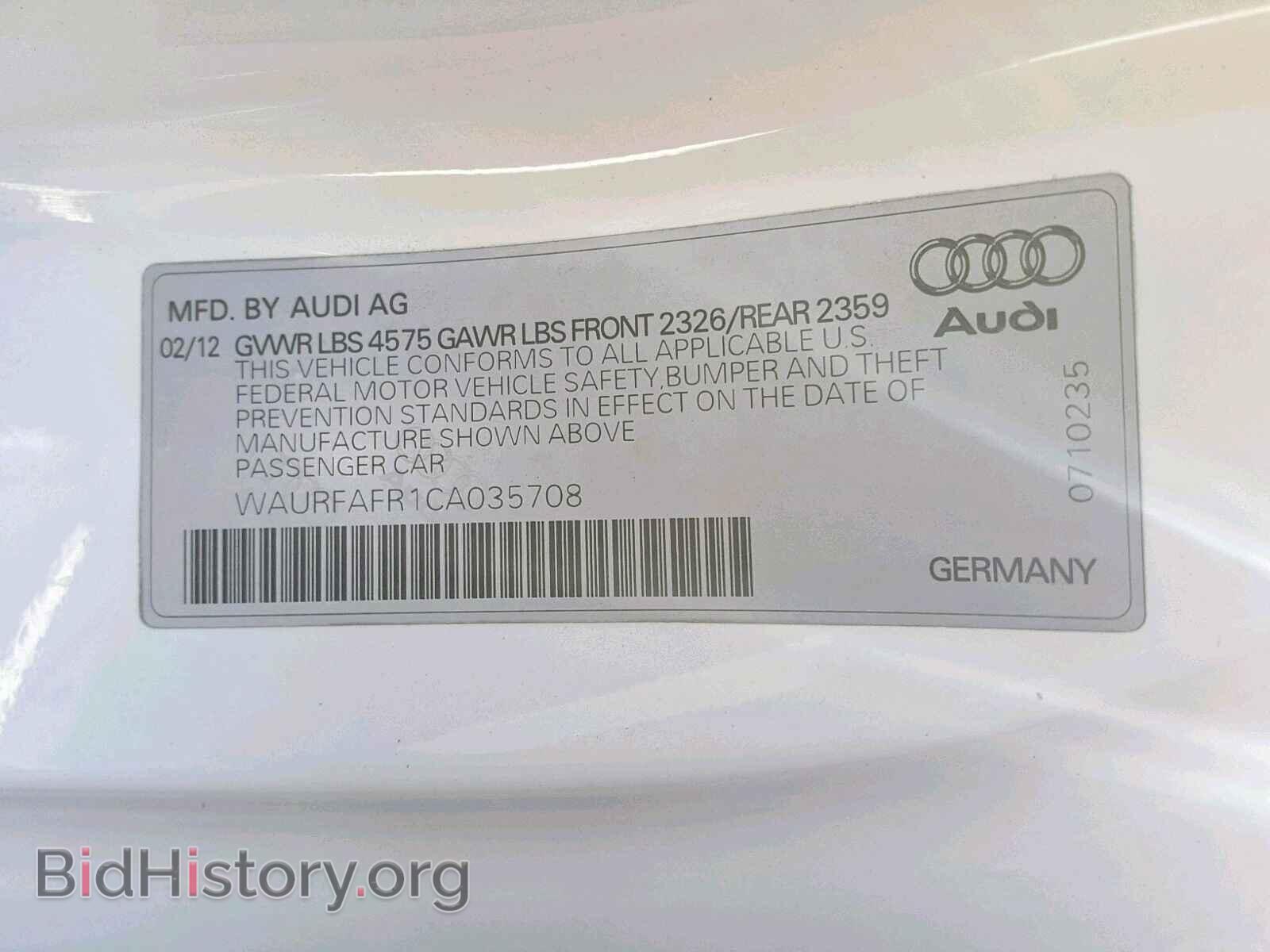 2012 AUDI A5 PREMIUM - VIN: WAURFAFR1CA035708 - Фото 10