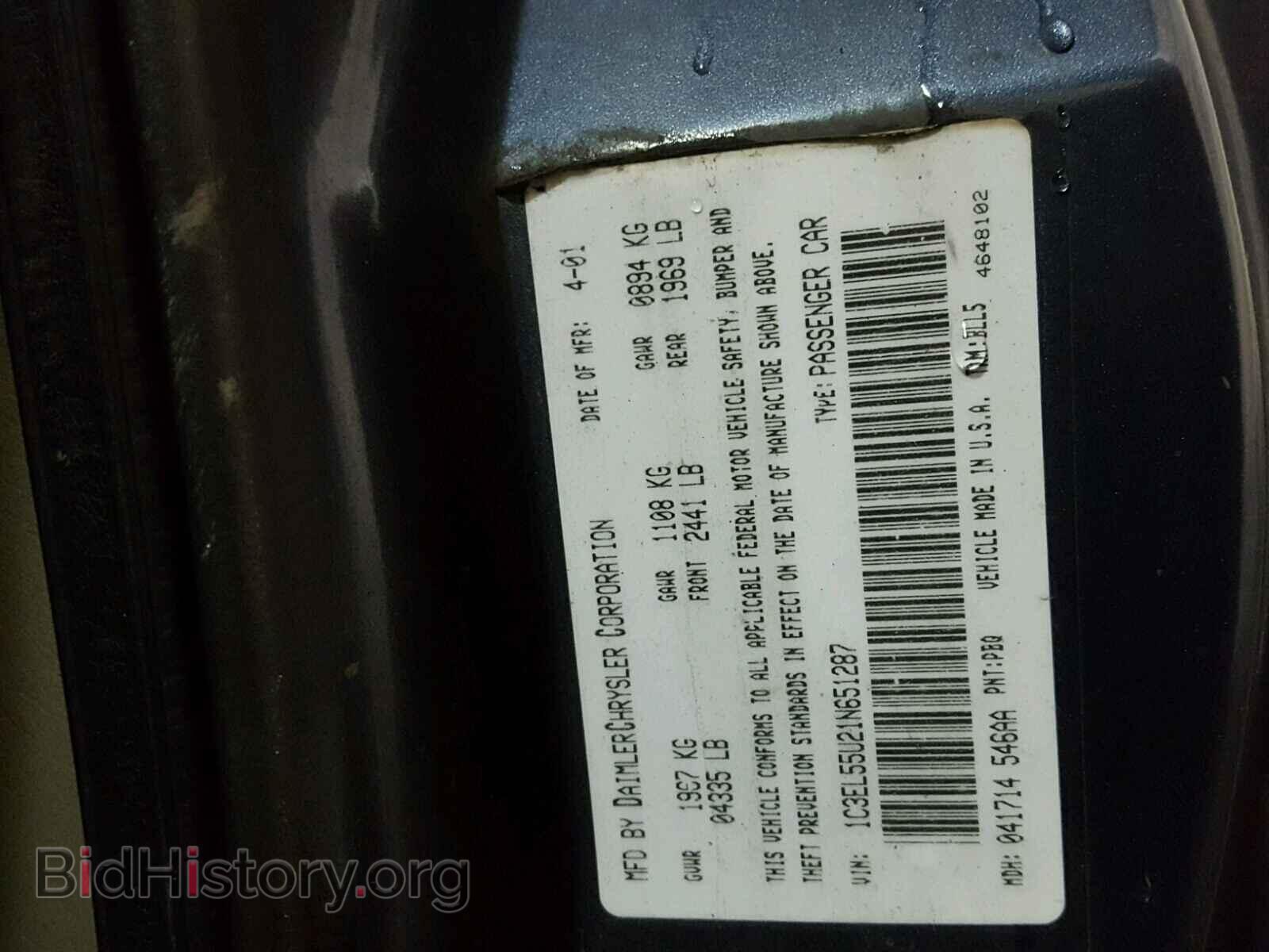 2001 CHRYSLER SEBRING - VIN: 1C3EL55U21N651287 - Photo 10