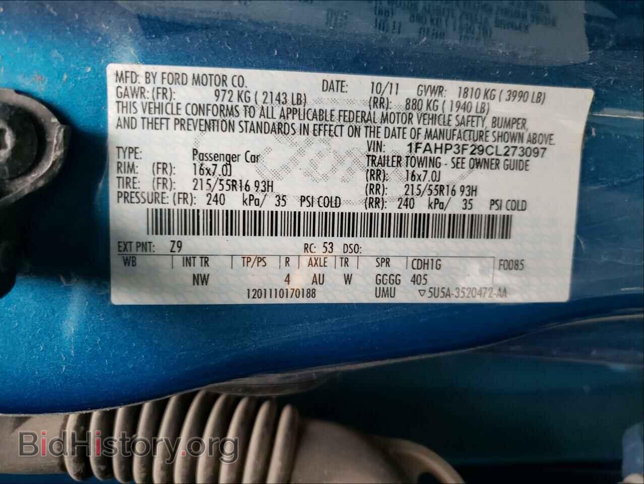 2012 FORD FOCUS - VIN: 1FAHP3F29CL273097 - Фото 10