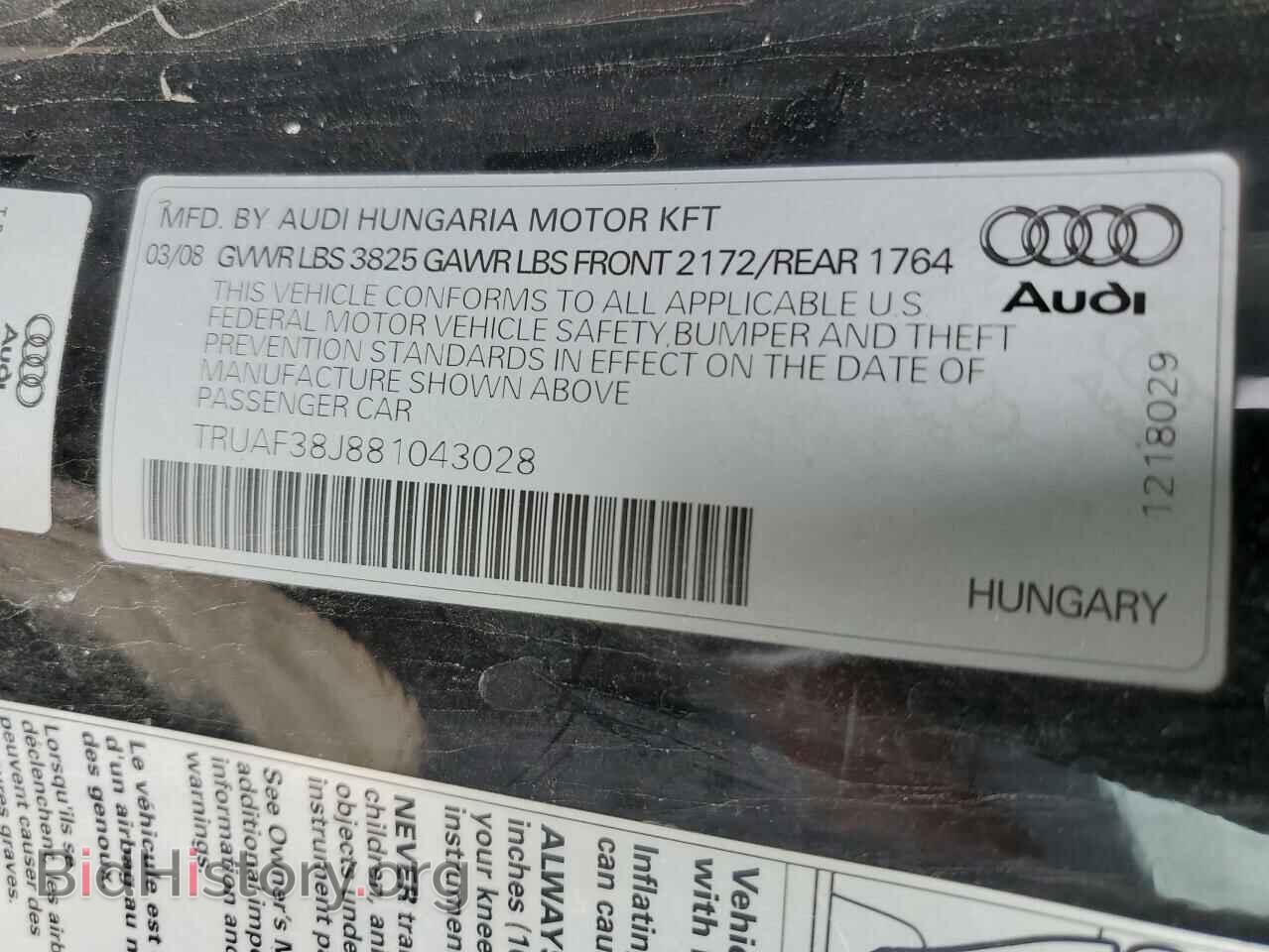 2008 AUDI TT - VIN: TRUAF38J881043028 - Фото 12