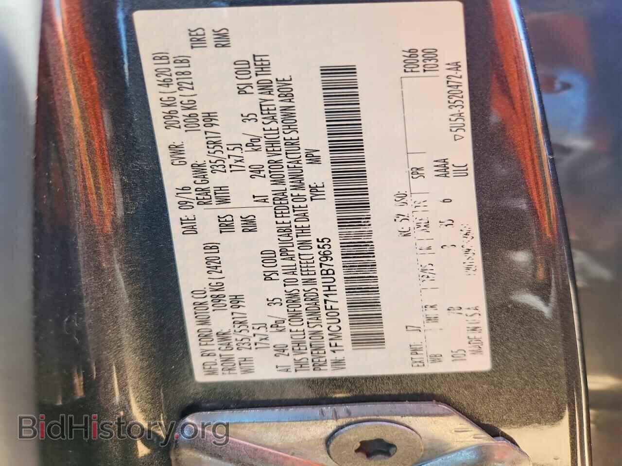 2017 FORD ESCAPE - VIN: 1FMCU0F71HUB79655 - Фото 13