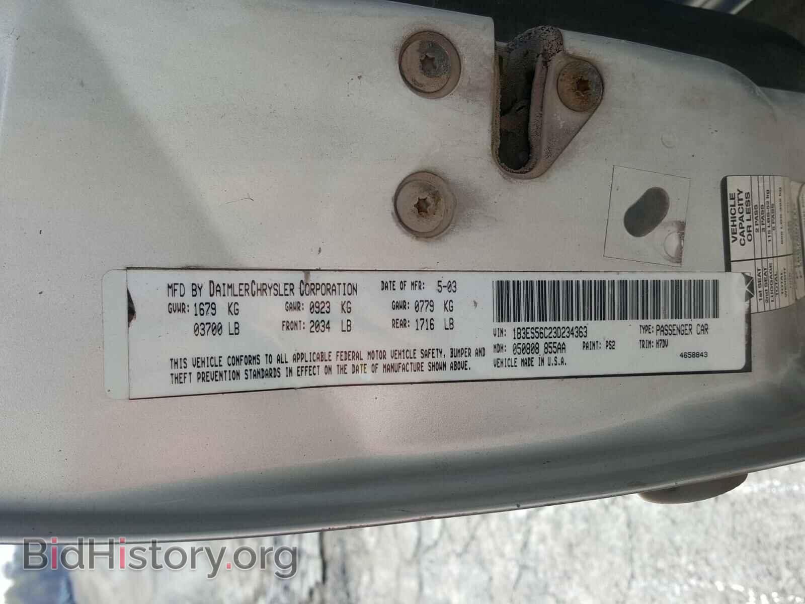2003 DODGE NEON - VIN: 1B3ES56C23D234363 - Фото 10