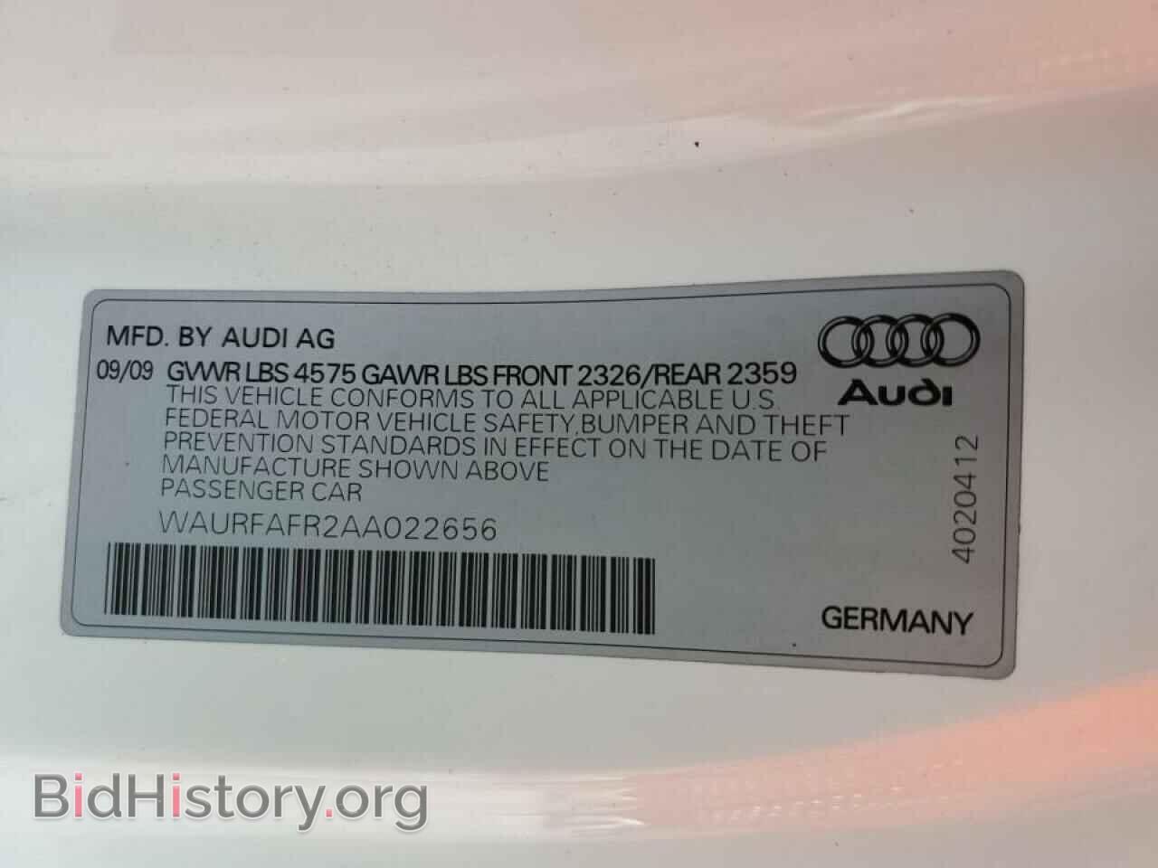 2010 AUDI A5 - VIN: WAURFAFR2AA022656 - Фото 10