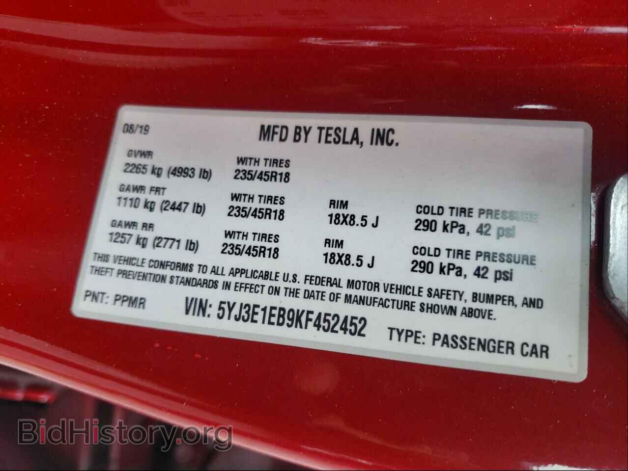 2019 TESLA MODEL 3 - VIN: 5YJ3E1EB9KF452452 - Photo 10
