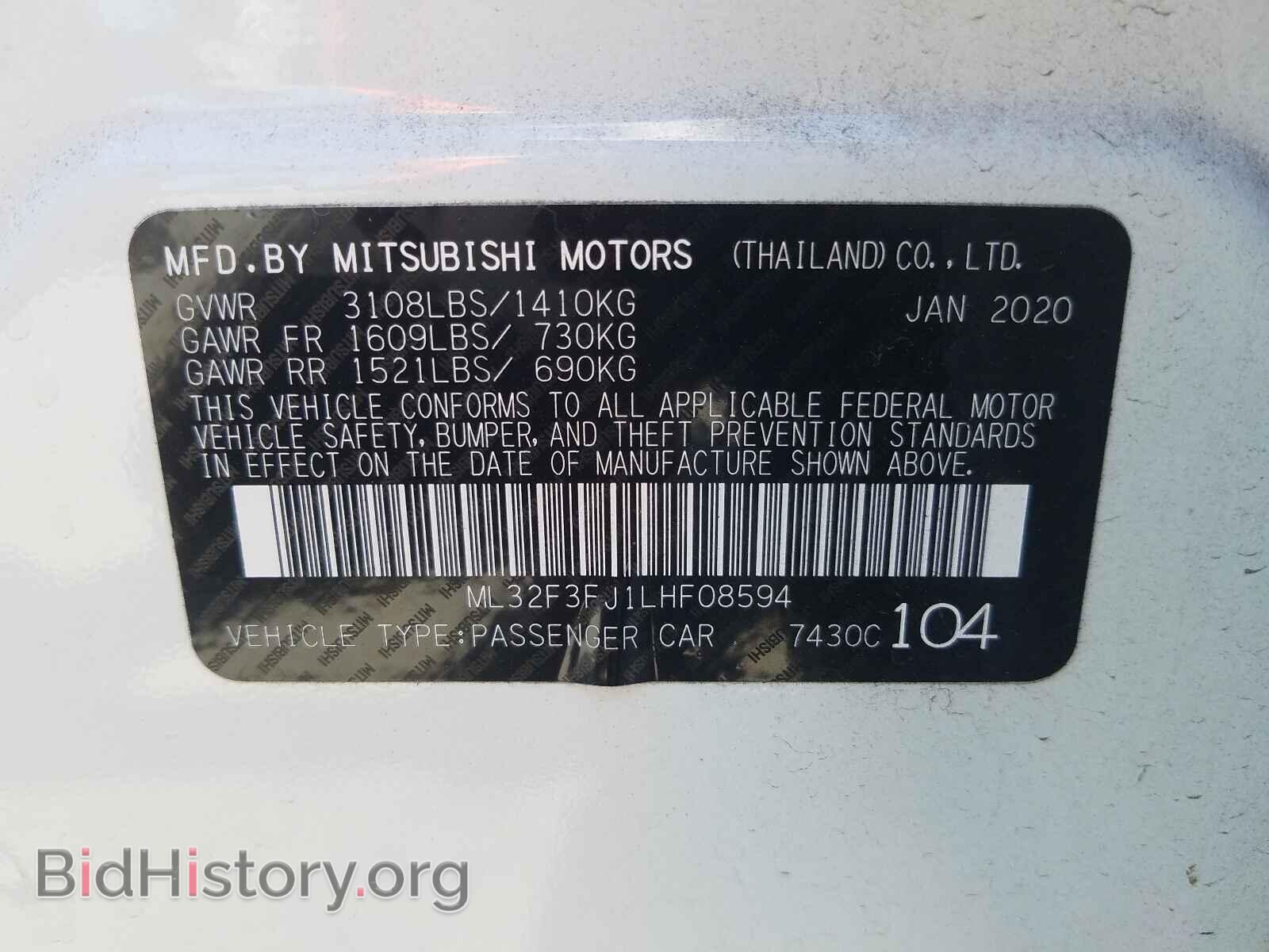 2020 MITSUBISHI MIRAGE - VIN: ML32F3FJ1LHF08594 - Фото 10