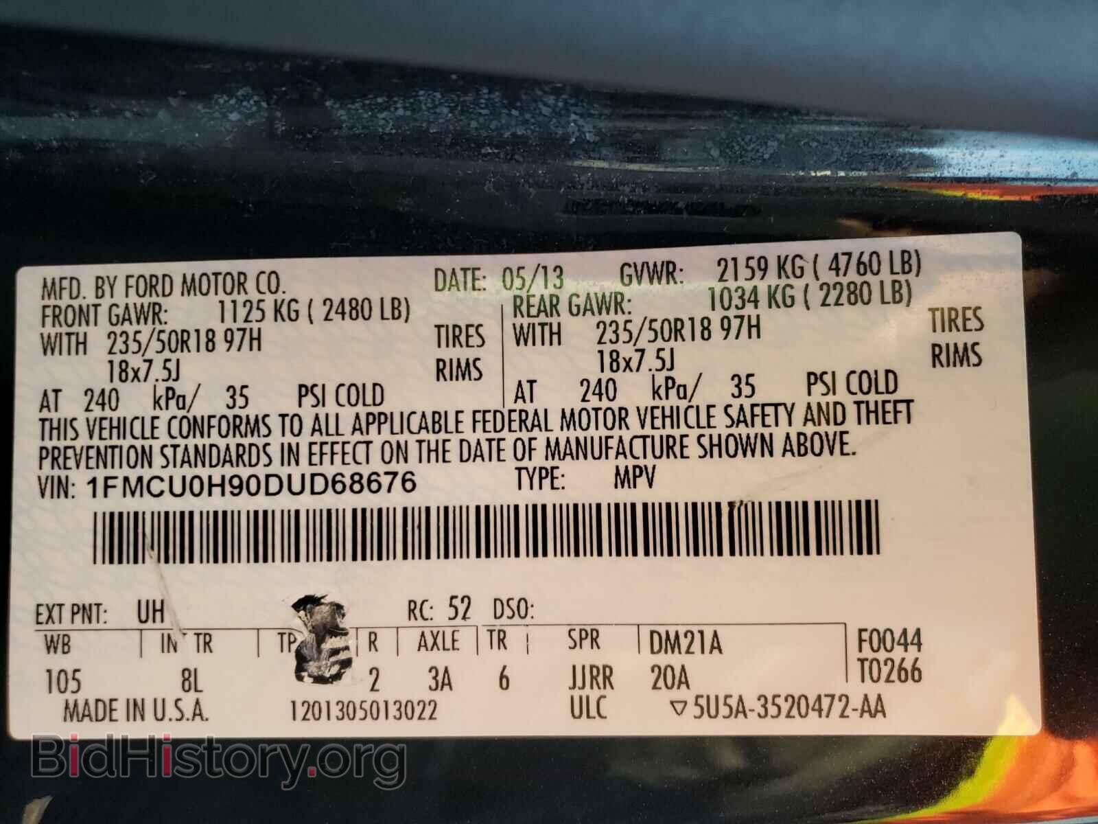 2013 FORD ESCAPE - VIN: 1FMCU0H90DUD68676 - Фото 10