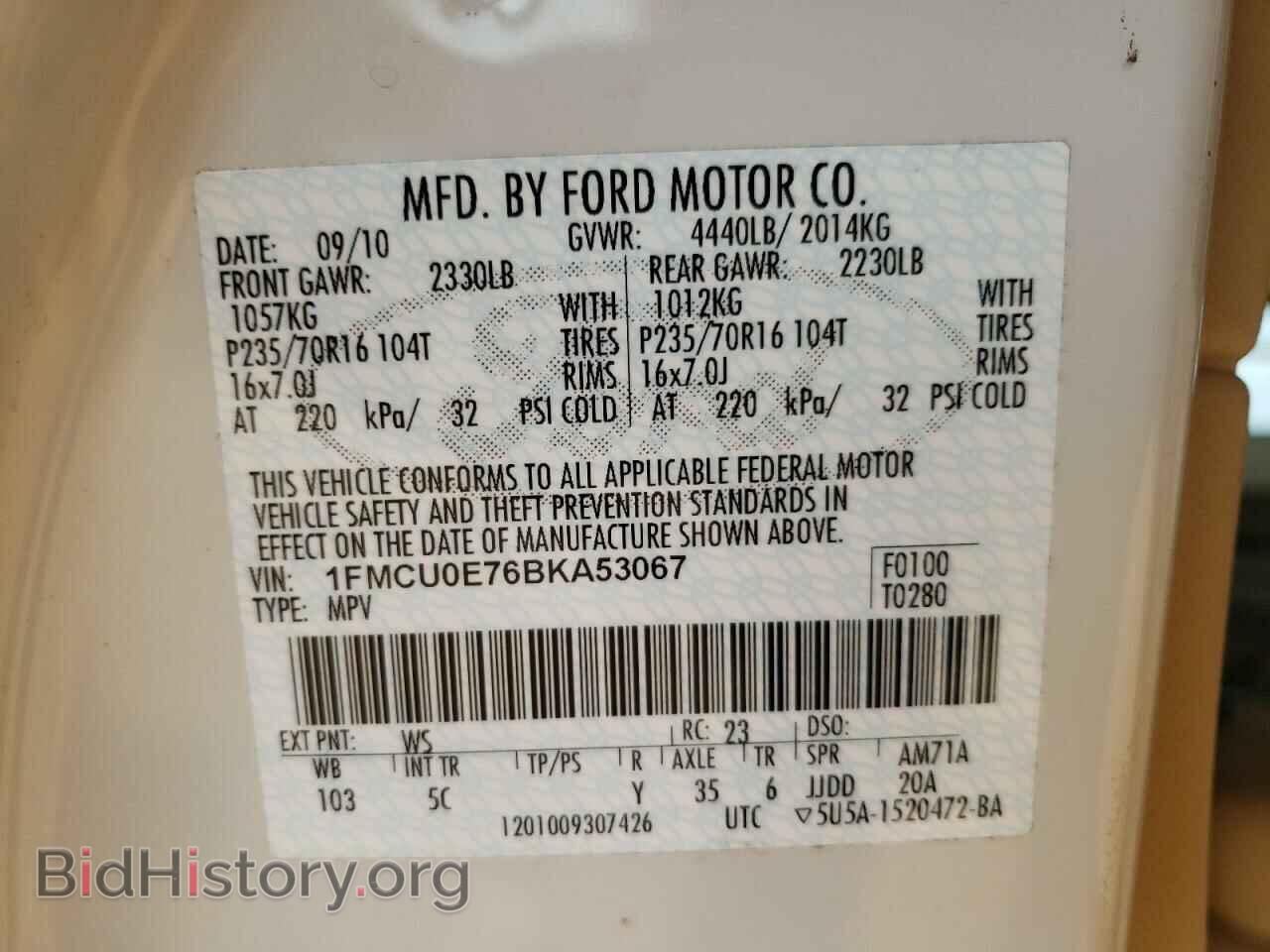 2011 FORD ESCAPE - VIN: 1FMCU0E76BKA53067 - Фото 10