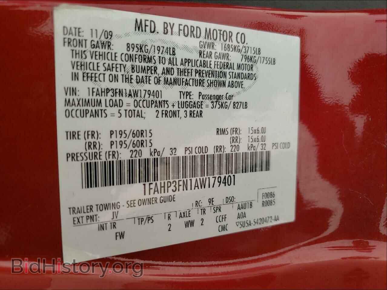 2010 FORD FOCUS - VIN: 1FAHP3FN1AW179401 - Фото 10