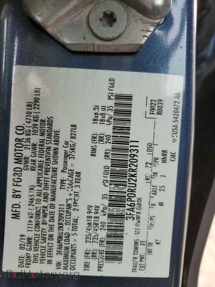 2019 FORD FUSION - VIN: 3FA6P0RU2KR209311 - Фото 12