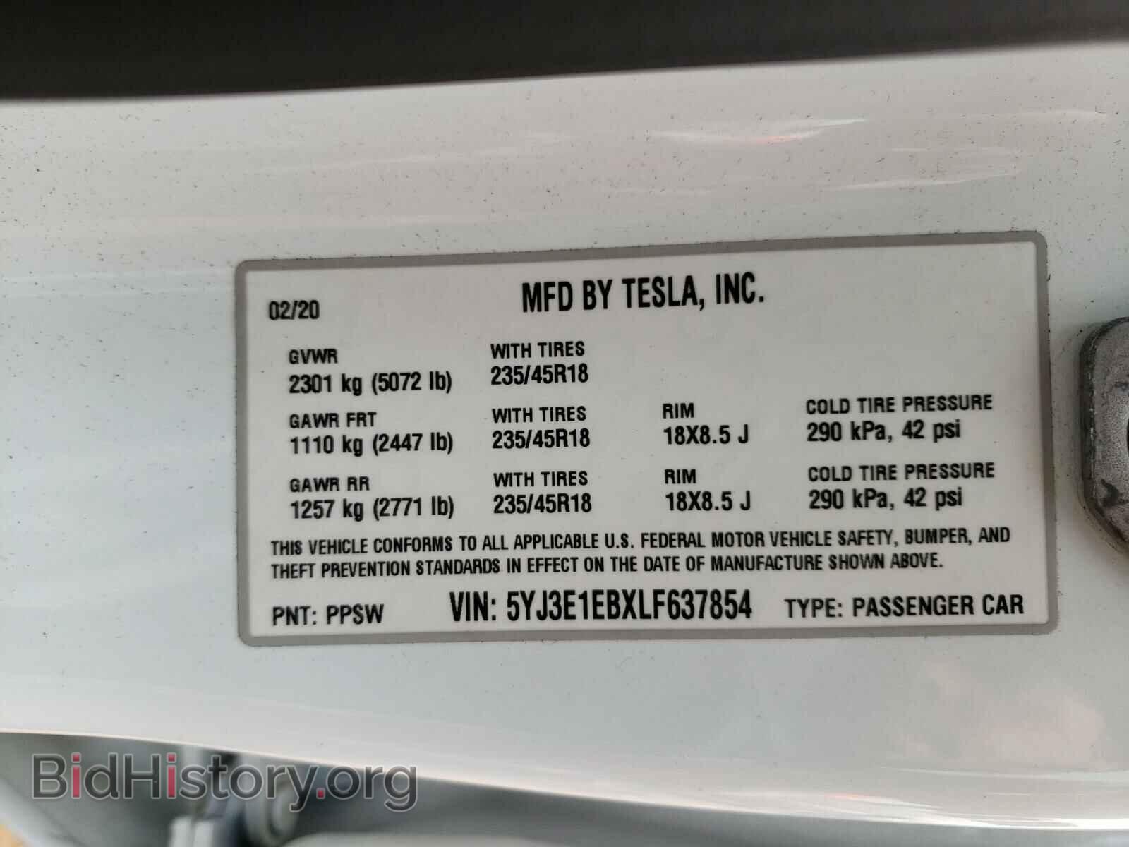 2020 TESLA MODEL 3 - VIN: 5YJ3E1EBXLF637854 - Фото 10