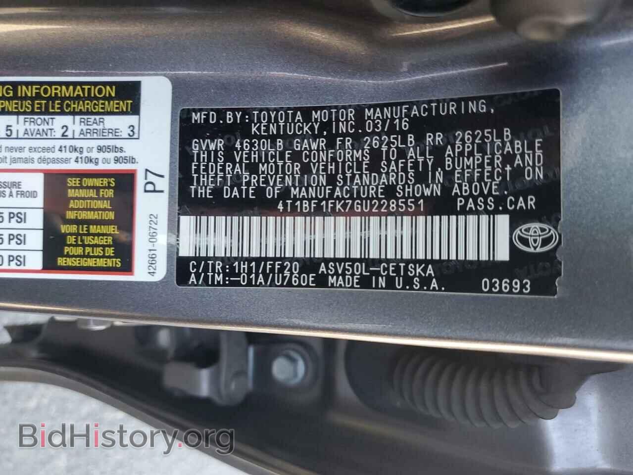2016 TOYOTA CAMRY - VIN: 4T1BF1FK7GU228551 - Photo 13