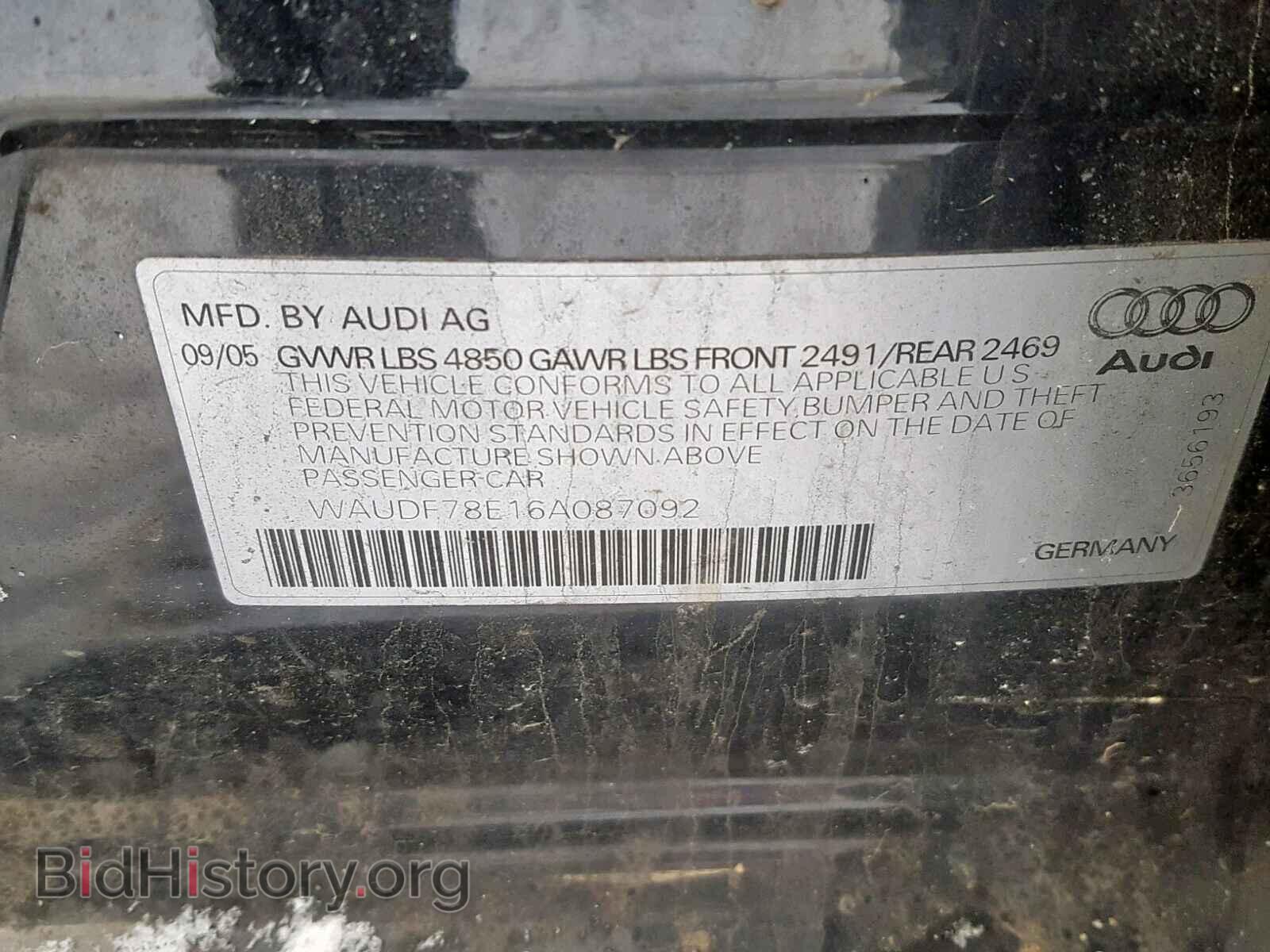 2006 AUDI A4 - VIN: WAUDF78E16A087092 - Фото 10