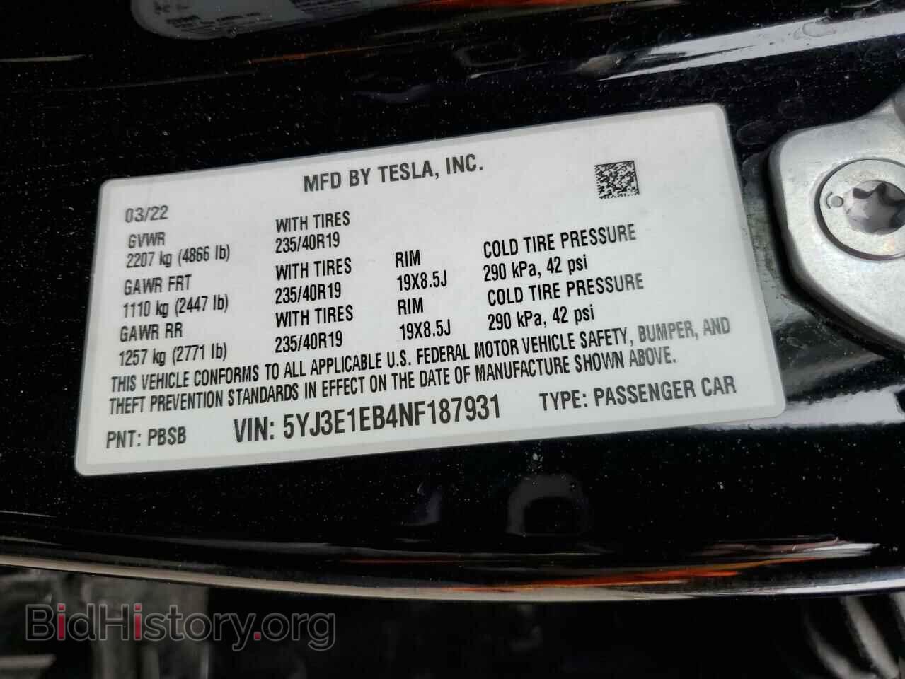 2022 TESLA MODEL 3 - VIN: 5YJ3E1EB4NF187931 - Фото 13