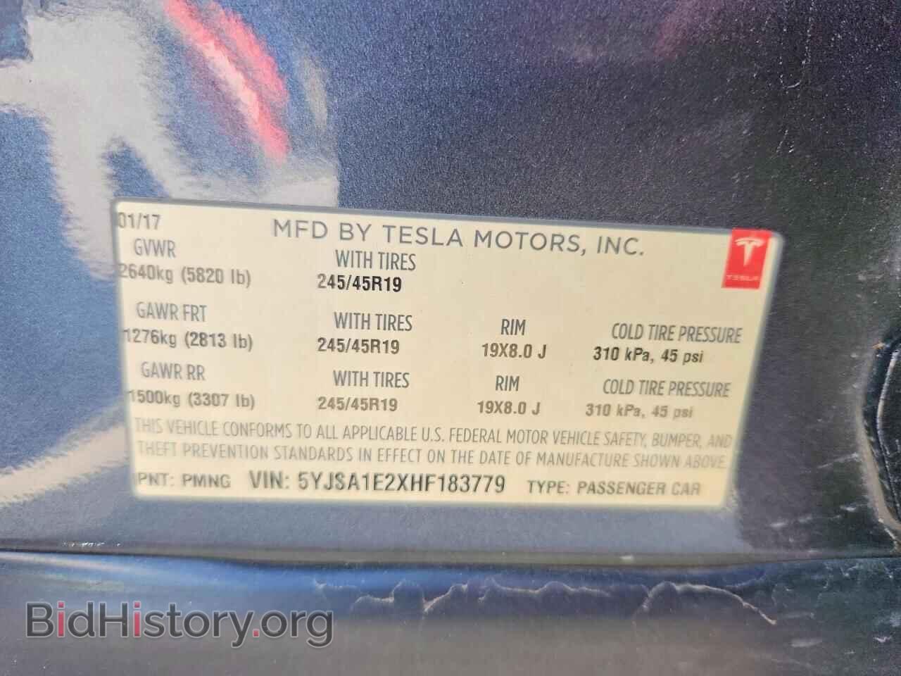 2017 TESLA MODEL S - VIN: 5YJSA1E2XHF183779 - Фото 12