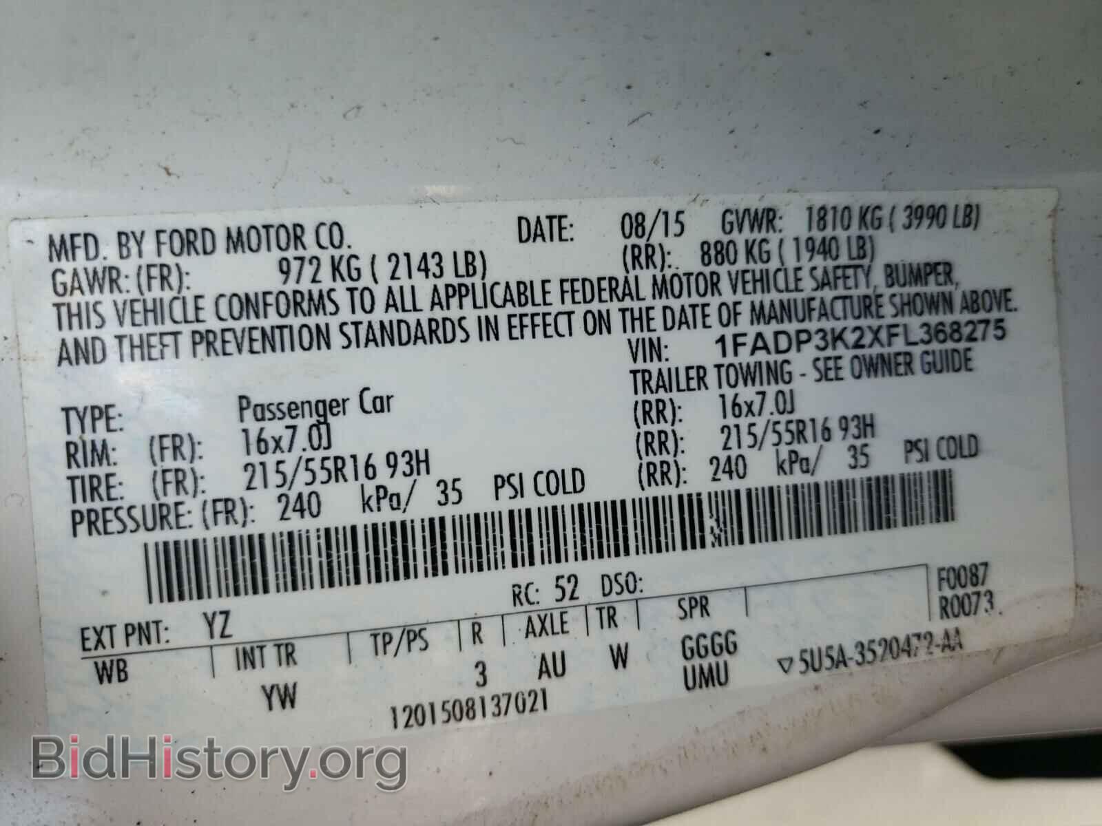 2015 FORD FOCUS - VIN: 1FADP3K2XFL368275 - Фото 10