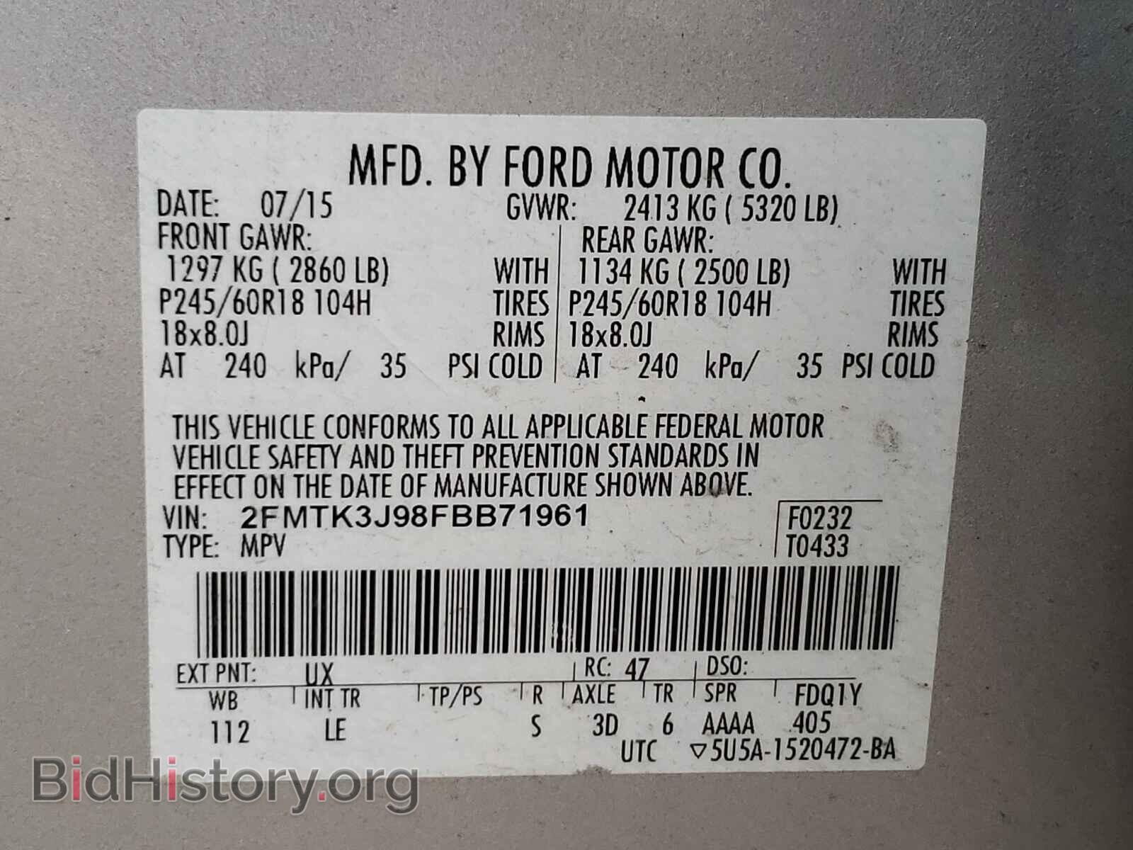 2015 FORD EDGE - VIN: 2FMTK3J98FBB71961 - Photo 10