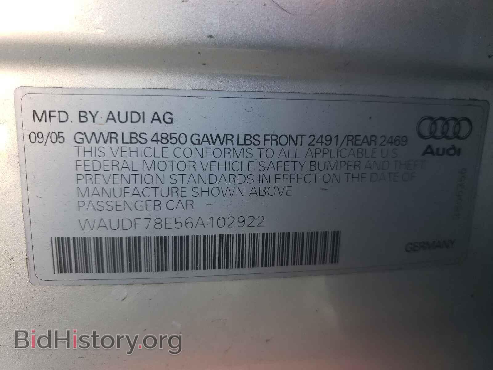 2006 AUDI A4 - VIN: WAUDF78E56A102922 - Фото 10