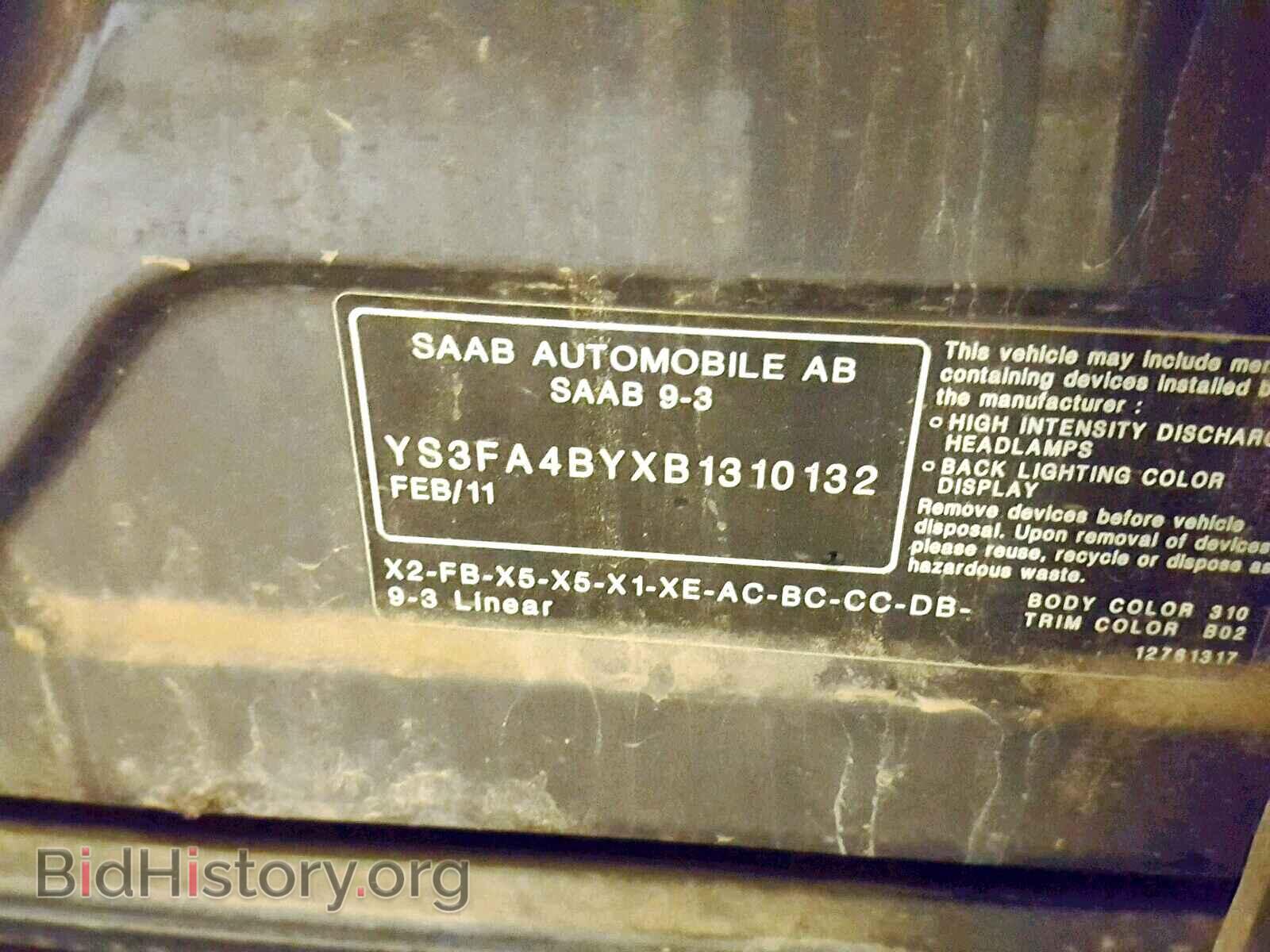 2011 SAAB 9 3 - VIN: YS3FA4BYXB1310132 - Фото 10