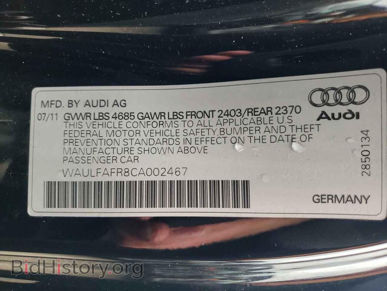 2012 AUDI A5 - VIN: WAULFAFR8CA002467 - Фото 10