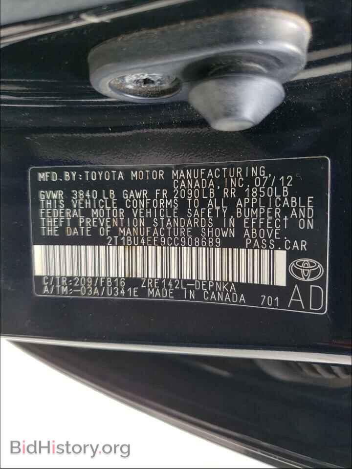 2012 TOYOTA COROLLA - VIN: 2T1BU4EE9CC908689 - Фото 10