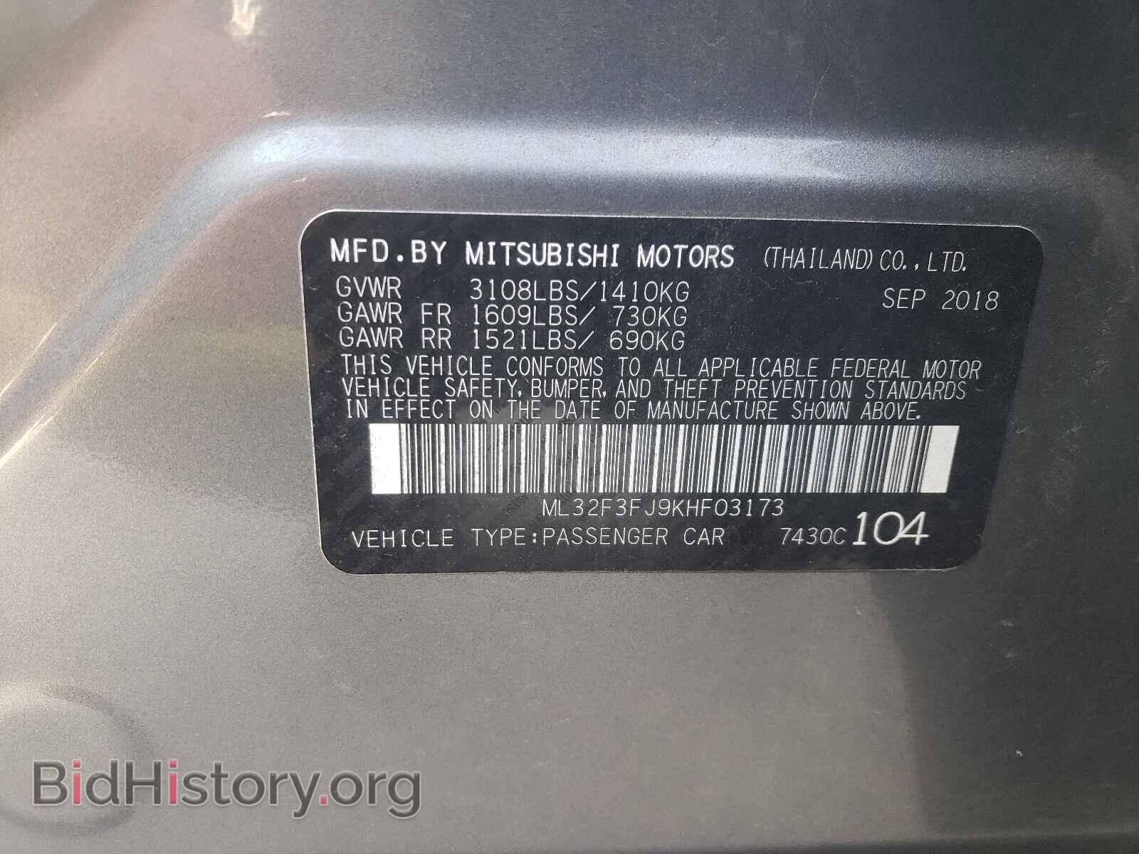 2019 MITSUBISHI MIRAGE - VIN: ML32F3FJ9KHF03173 - Фото 10