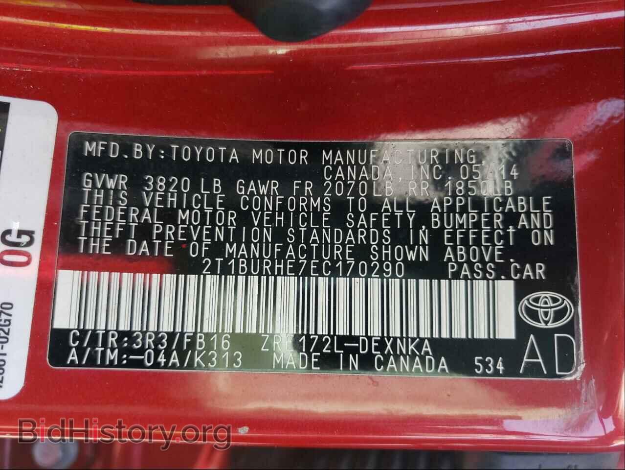 2014 TOYOTA COROLLA - VIN: 2T1BURHE7EC170290 - Фото 10