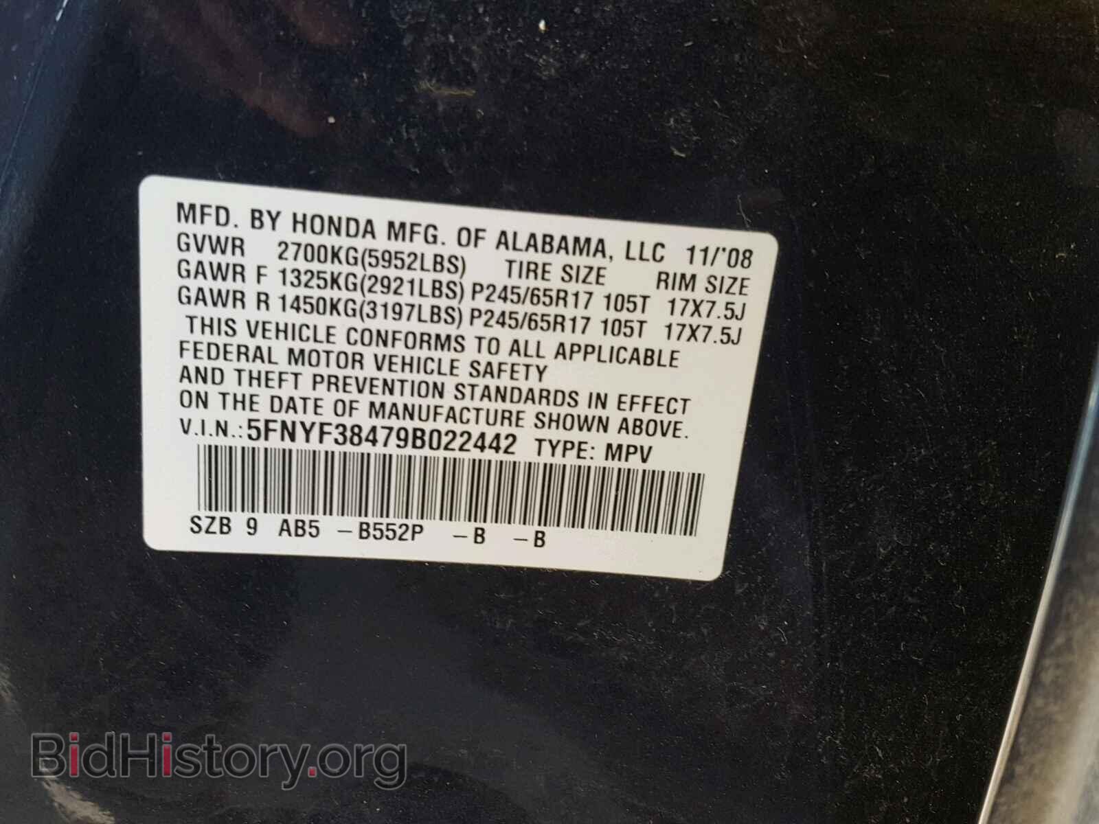 2009 HONDA PILOT EX - VIN: 5FNYF38479B022442 - Фото 10