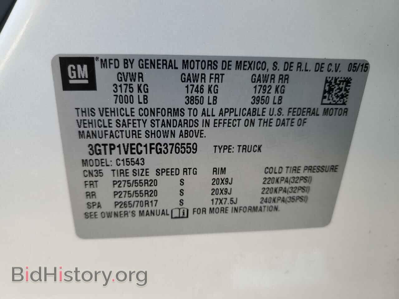 2015 GMC SIERRA - VIN: 3GTP1VEC1FG376559 - Photo 14